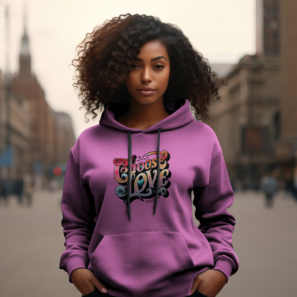 Colorful 'Choose Love' Pullover Hoodie - Cozy & Soft Handmade Apparel - Perfect Gift